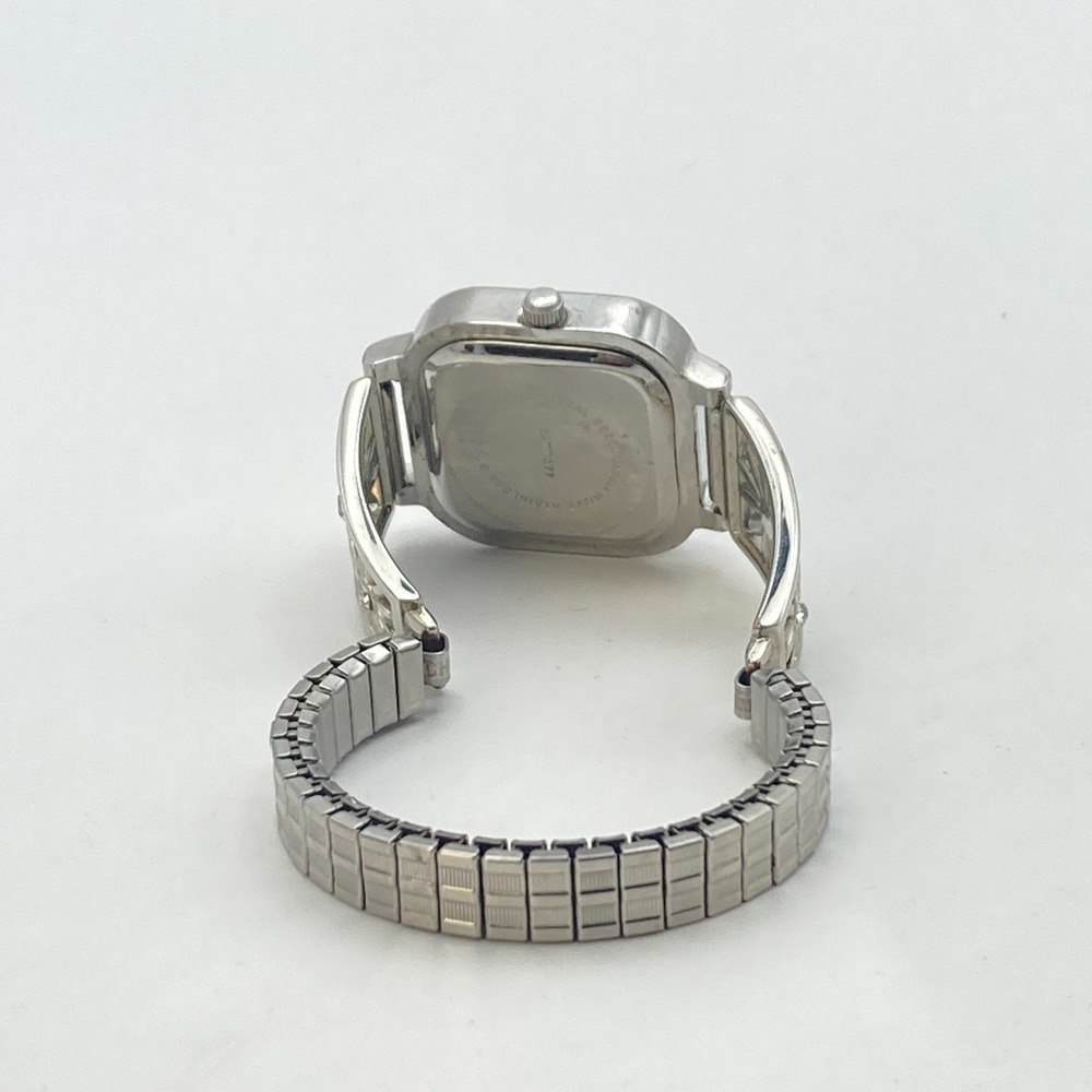 Modern Women's Watch 25mm Silver Tone Floral Stretch Band Crystals New Battery - Picture 13 of 14